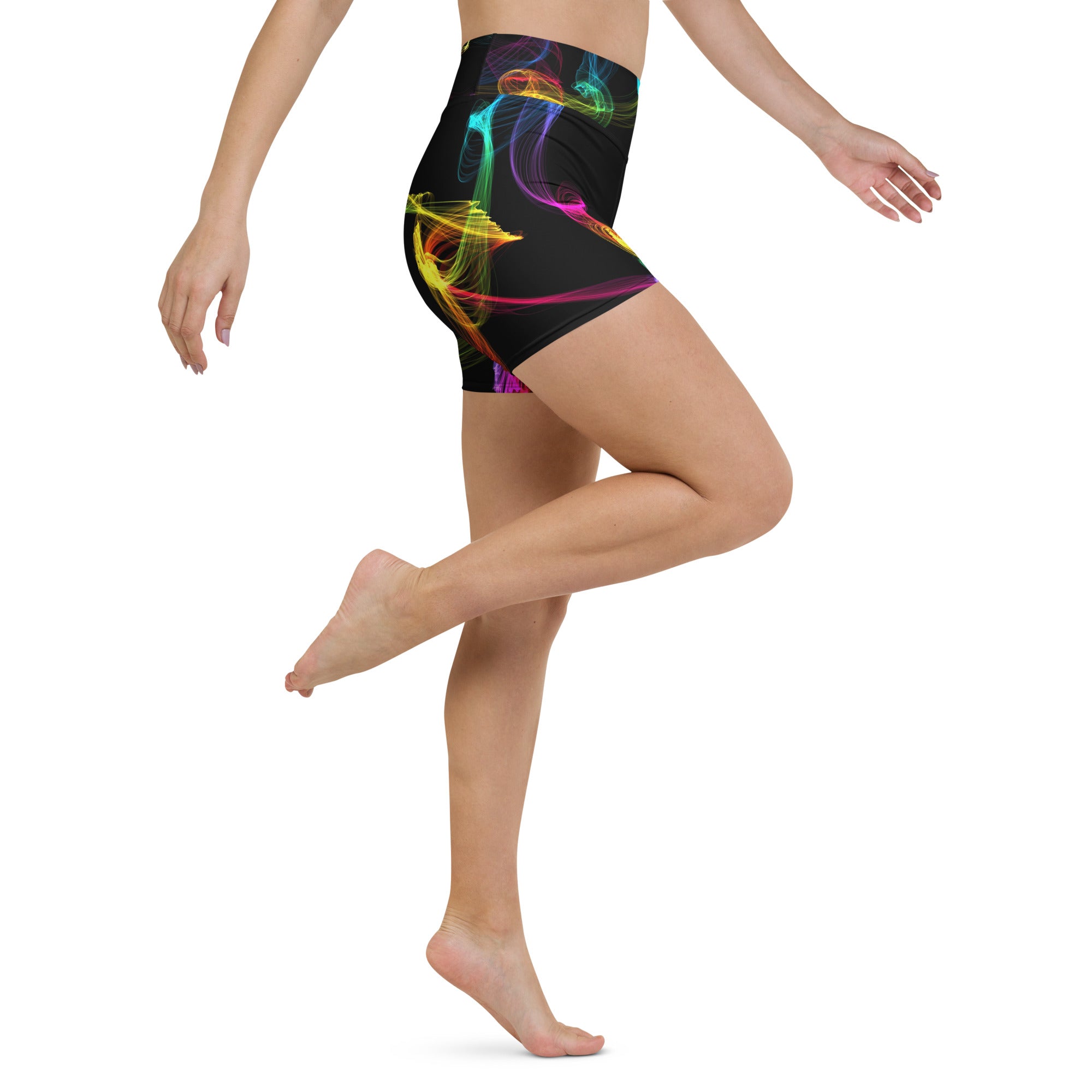 Running Shorts for girls. Women's Black Gym Shorts. "Strobes" Workout Shorts. WickedYo.